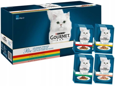 Purina Gourmet Perle fileciki w sosie Mix Smaków - mokra karma dla kota - 60x85 g