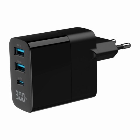 GEMBIRD 3-PORTOWA SZYBKA ŁADOWARKA SIECIOWA GAN (PD) USB (2X USB-A + 1X USB TYP-C), 30W, LCD, CZARNA GEMBIRD 3-PORTOWA SZYBKA ŁADOWARKA SIECIOWA GAN (PD) USB (2X USB-A + 1X USB TYP-C), 30W, LCD, CZARNA