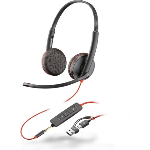 Poly Blackwire 3225 Stereo USB-C Headset +3.5mm Plug +USB-C/A Adapter (Bulk) 8X229A6