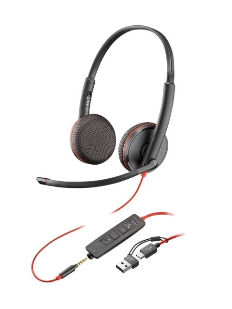Poly Blackwire 3225 Stereo USB-C Headset +3.5mm Plug +USB-C/A Adapter (Bulk) 8X229A6