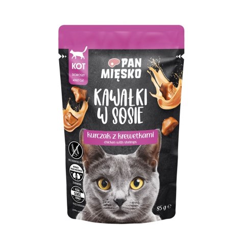 PAN MIĘSKO Kawałki w sosie Kurczak z krewetkami (dorosły) - Karma mokra dla kota - 85g PAN MIĘSKO Kawałki w sosie Kurczak z krewetkami (dorosły) - Karma mokra dla kota - 85g
