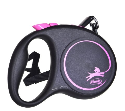 Smycz flexi automatyczna Black Design S taśma 5 m - dla psa do 15 kg, kolor różowy Smycz flexi automatyczna Black Design S taśma 5 m - dla psa do 15 kg, kolor różowy