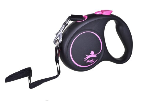 Smycz flexi automatyczna Black Design S taśma 5 m - dla psa do 15 kg, kolor różowy Smycz flexi automatyczna Black Design S taśma 5 m - dla psa do 15 kg, kolor różowy