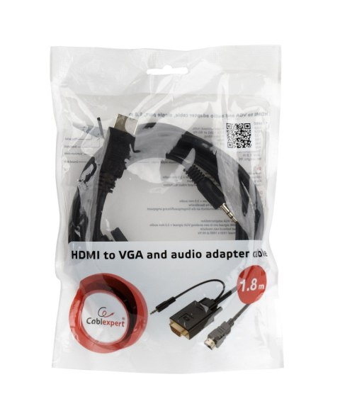 Adapter GEMBIRD A-HDMI-VGA-03-10 (HDMI M - D-Sub (VGA), Jack stereo 3,5 mm M; 3m; kolor czarny) Adapter GEMBIRD A-HDMI-VGA-03-10 (HDMI M - D-Sub (VGA), Jack stereo 3,5 mm M; 3m; kolor czarny)