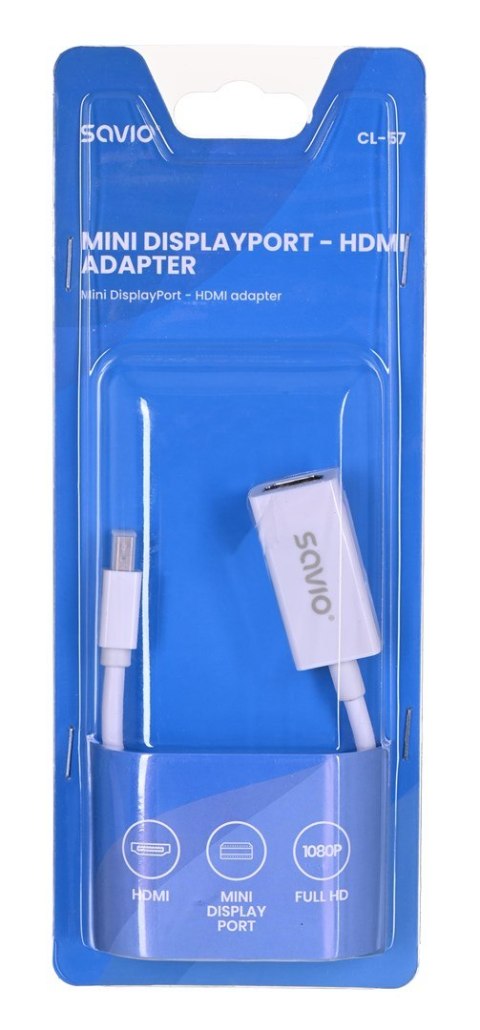 Adapter SAVIO cl-57 (Mini DisplayPort M - HDMI F; 0,10m; kolor biały) Adapter SAVIO cl-57 (Mini DisplayPort M - HDMI F; 0,10m; kolor biały)