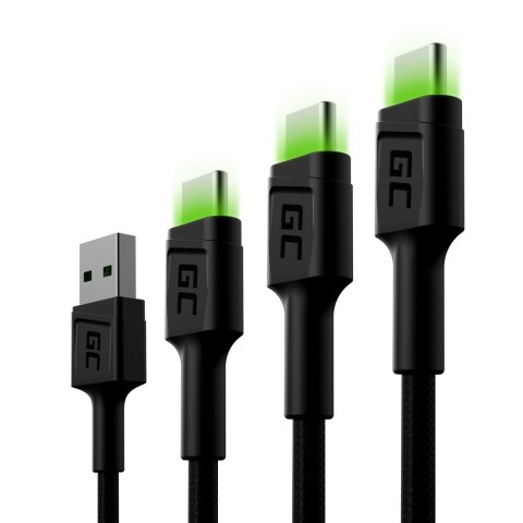 GREEN CELL ZESTAW KABLI KABGCSET01 3X KABEL GC RAY USB - USB-C 30CM, 120CM, 200CM, ZIELONY LED GREEN CELL ZESTAW KABLI KABGCSET01 3X KABEL GC RAY USB - USB-C 30CM, 120CM, 200CM, ZIELONY LED