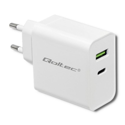 QOLTEC ŁADOWARKA SIECIOWA 45W | 5-20V | 2.4-3A | USB TYP C PD | USB | BIAŁA