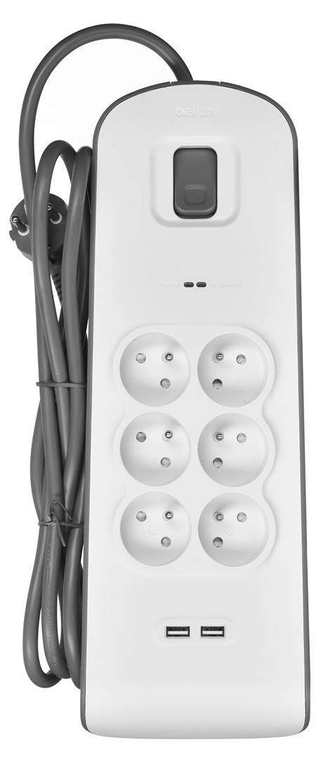 Listwa zasilająca Belkin Power Surge 6-PORT + 2xUSB-A 2.4A 650J 2m Grey/White Listwa zasilająca Belkin Power Surge 6-PORT + 2xUSB-A 2.4A 650J 2m Grey/White