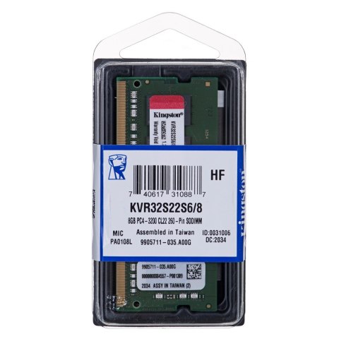 KINGSTON DDR4 SODIMM 8GB 3200MHz CL22 1Rx16 KINGSTON DDR4 SODIMM 8GB 3200MHz CL22 1Rx16