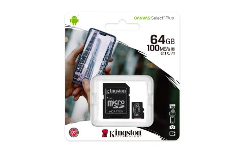 Karta pamięci z adapterem Kingston Canvas Select Plus SDCS2/64GB (64GB; Class 10, Class U1, V10; + adapter) Karta pamięci z adapterem Kingston Canvas Select Plus SDCS2/64GB (64GB; Class 10, Class U1, V10; + adapter)