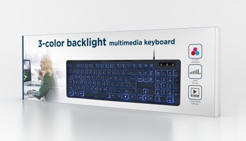 GEMBIRD KLAWIATURA MULTIMEDIALNA Z TRÓJKOLOROWYM PODŚWIETLENIEM USB, US LAYOUT, CZARNA GEMBIRD KLAWIATURA MULTIMEDIALNA Z TRÓJKOLOROWYM PODŚWIETLENIEM USB, US LAYOUT, CZARNA